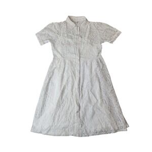 NY Collection Lace Shirt Dress M White Cottagecore Romantic Coquette Victorian